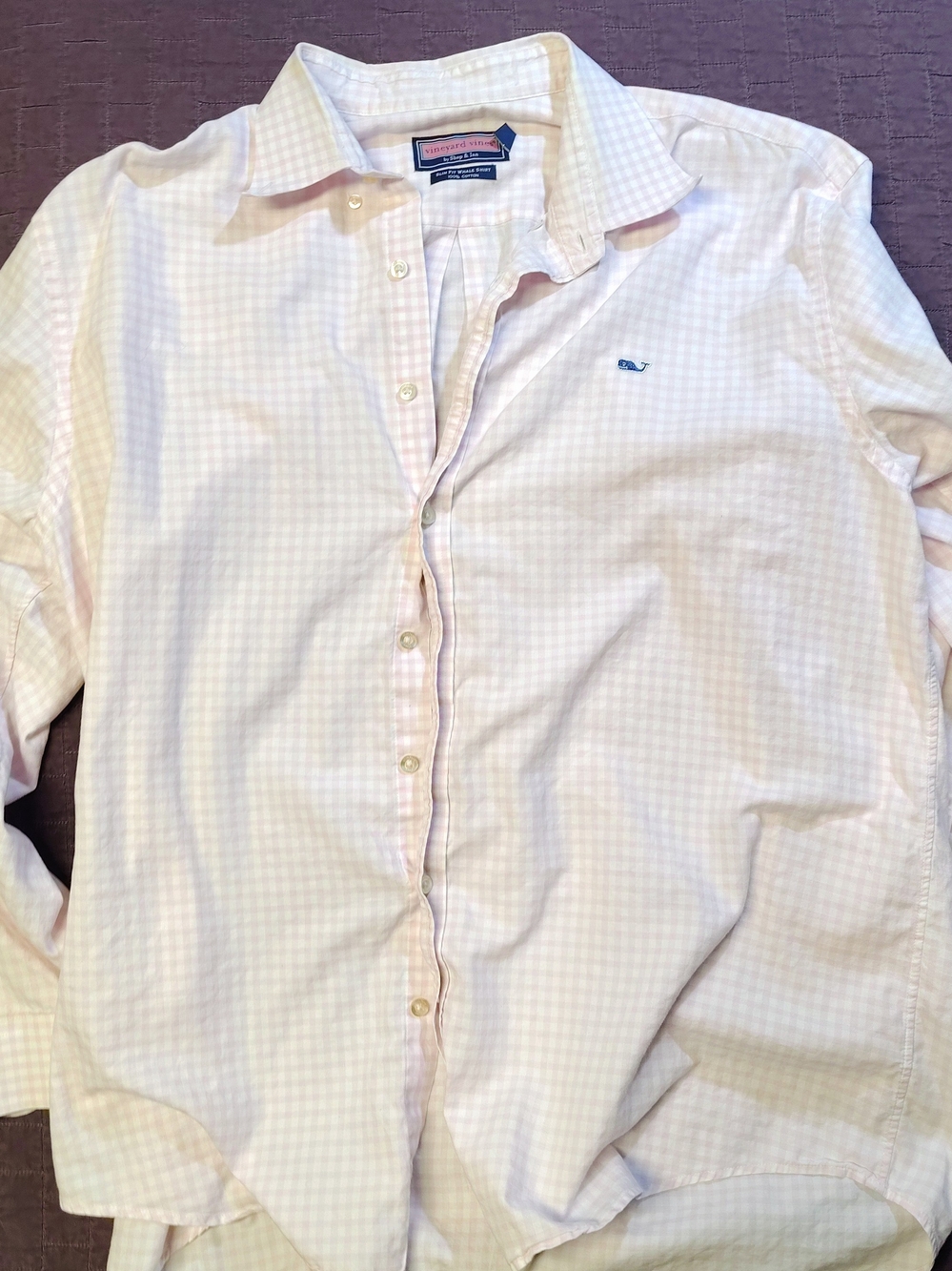 Vineyard Vines Mens XXL Slim Fit Whale Shirt Pink Gingham Long Sleeve Button Dow